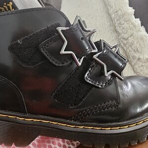 Black Leather Boots with Star Buckles